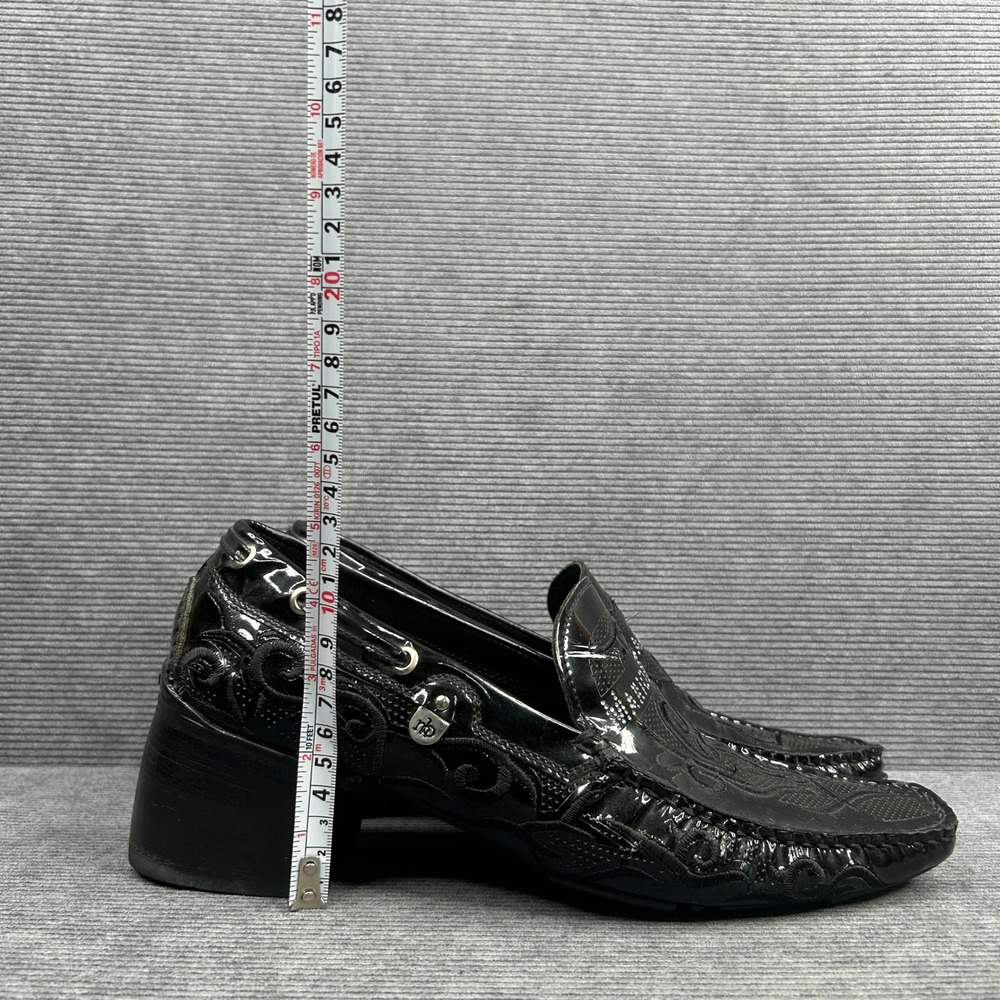 Mario Bruni Black Patent Leather Embroidered Block Heel Loafers  Italy Y2k - Picture 9 of 9